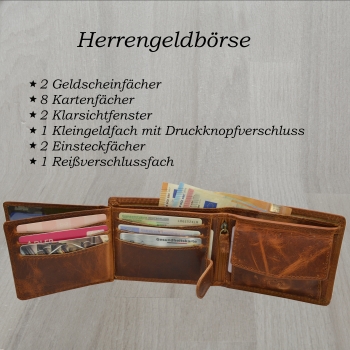 flevado Voll Leder Herren Ledergeldbörse RFID Schutz Hochwertig und Qualitativ Voll Leder Portemonnaie